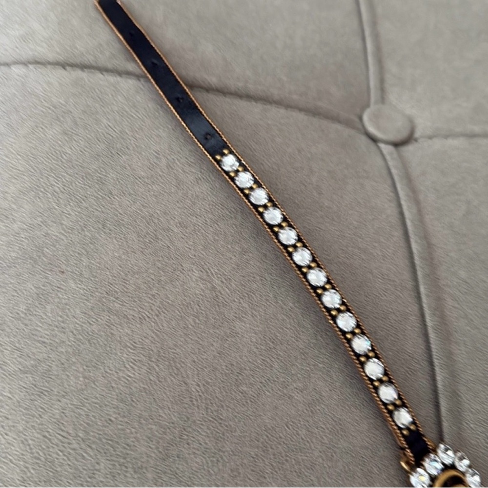 Gucci Calfskin Crystal Embellished Double G Choker Necklace Black - Picture 7 of 13